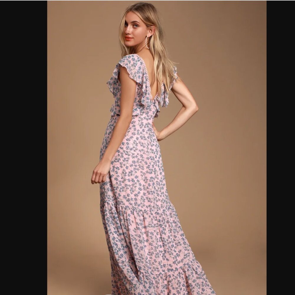 Lulus Darling Daydream Blue and Pink Floral Print Ruffled Maxi Dress - Picture 3 of 9